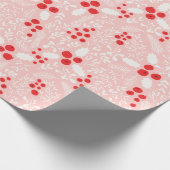 Red Pink White Holly Berries Mistletoe Kerstmis W Cadeaupapier (Hoek)