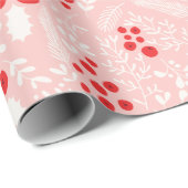 Red Pink White Holly Berries Mistletoe Kerstmis W Cadeaupapier (Rol Hoek)