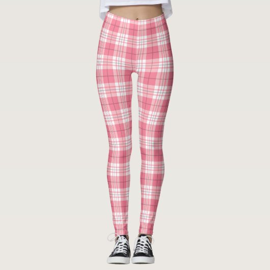Red Pink White Summer Tartan Pset Patroon Leggings (Voorkant)