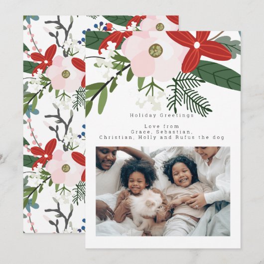 Red Pink Winter Flower Foto gepersonaliseerd Kaart (Voorkant / Achterkant)