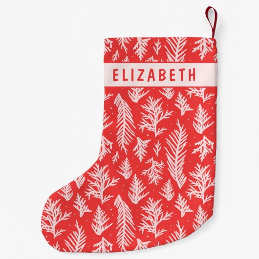 Red & Pink Winter Pine Branches Kleine Kerstsok (Achterkant)