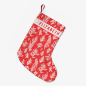 Red & Pink Winter Pine Branches Kleine Kerstsok (Voorkant (Hangend))