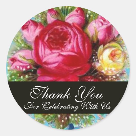 RED PINK YELLOW ROSES Dank u Ronde Sticker (Voorkant)