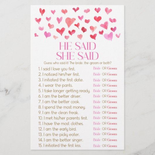 Red Pink zei dat ze zei dat Vrijgezellenfeest Game Briefpapier (Voorkant)