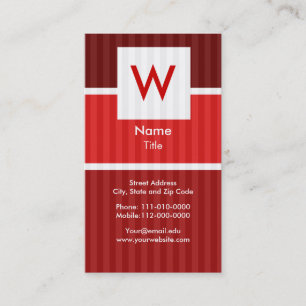 Red Pinstripe - Modern Monogram Visitekaartje