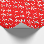 RED PIRATE BANNERS SKULL, CROSSED BOTTEN, SWOREN CADEAUPAPIER (Hoek)
