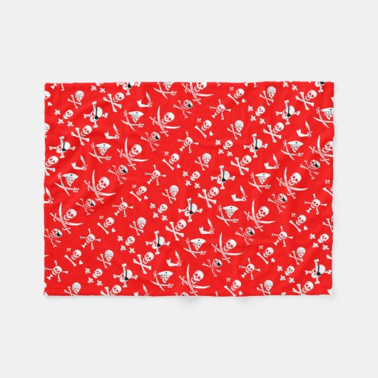 RED PIRATE BANNERS SKULL, CROSSED BOTTEN, SWOREN FLEECE DEKEN (Voorkant (Horizontaal))