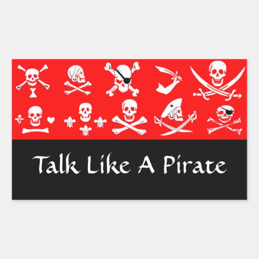 RED PIRATE BANNERS SKULL, CROSSED BOTTEN, SWOREN RECHTHOEKIGE STICKER (Voorkant)
