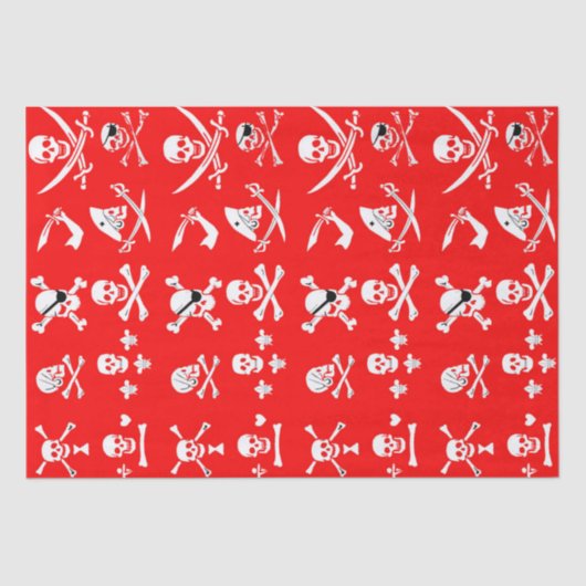 RED PIRATE BANNERS SKULL, CROSSED BOTTEN, SWOREN TISSUEPAPIER (Voorkant)