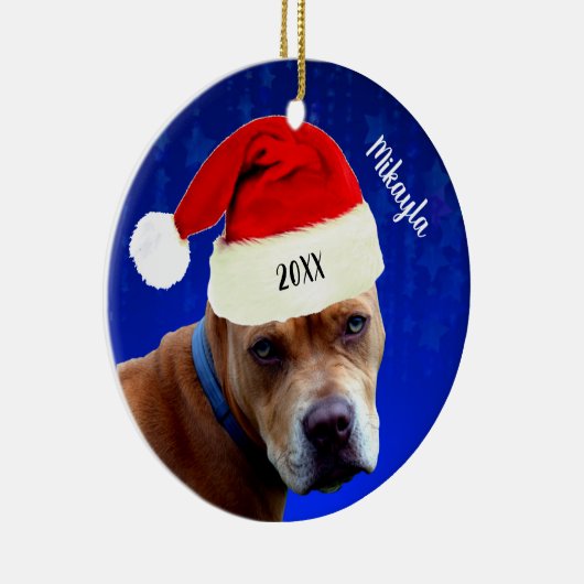 Red Pit Bull met Kerstmis met kerstmis Keramisch Ornament (Rechts)