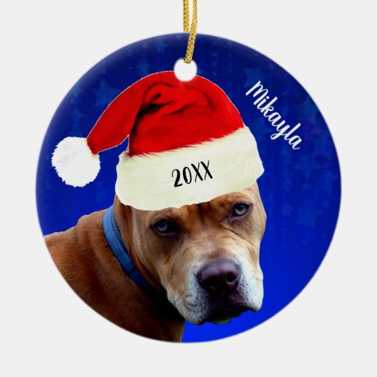 Red Pit Bull met Kerstmis met kerstmis Keramisch Ornament (Voorkant)
