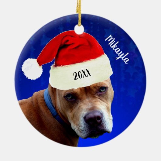 Red Pit Bull met Kerstmis met kerstmis Keramisch Ornament (Achterkant)
