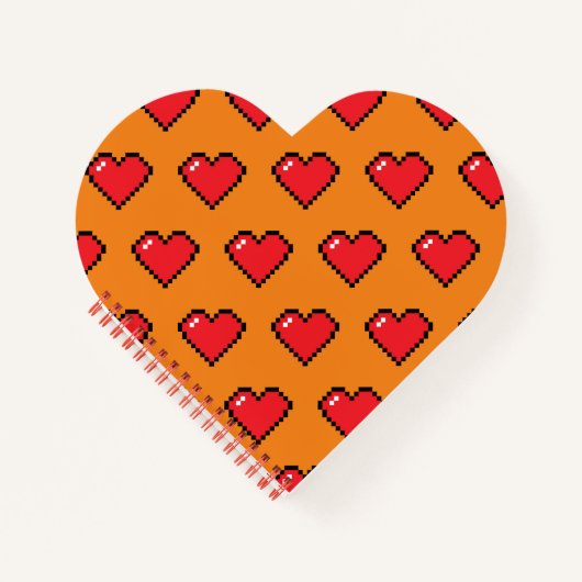 Red Pixel Heart Pattern Notitieboek (Voorkant)