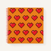 Red Pixel Heart Pattern Notitieboek (Voorkant)
