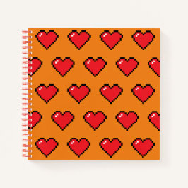 Red Pixel Heart Pattern Notitieboek