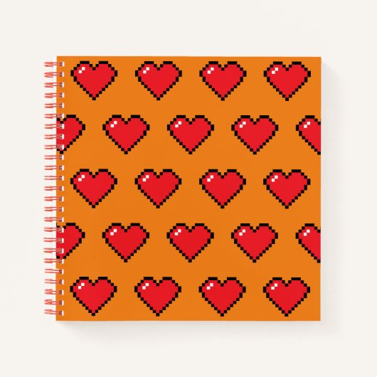 Red Pixel Heart Pattern Notitieboek (Voorkant)