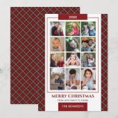 Red Plaid 12 Familie Foto Collage Kerstmis Feestdagenkaart (Voorkant / Achterkant)