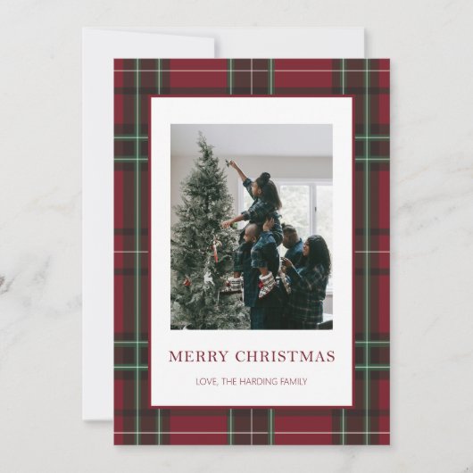 Red Plaid 1 foto kerst Kaart (Voorkant)