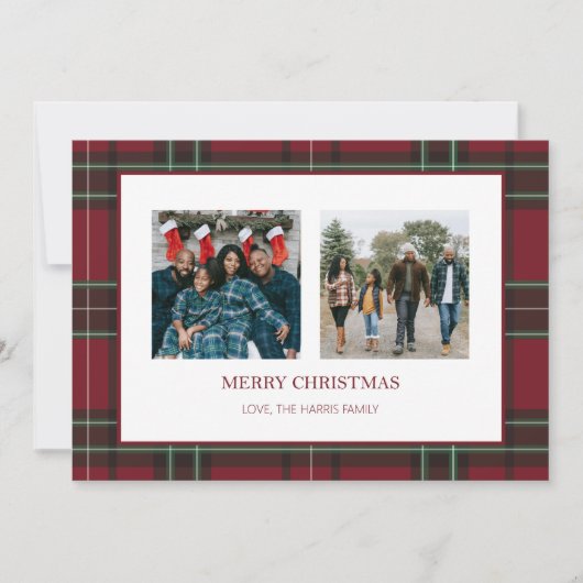 Red Plaid 2 foto kerst Kaart (Voorkant)