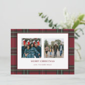 Red Plaid 2 foto kerst Kaart (Staand voorkant)
