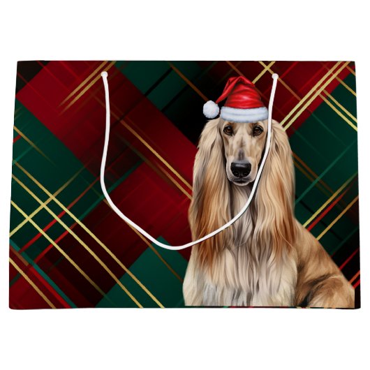 Red Plaid Afghan Hound Dog Lover Holiday Groot Cadeauzakje (Voorkant)