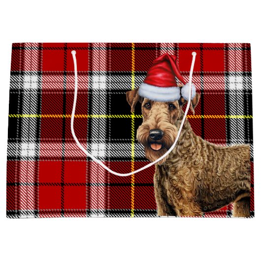 Red Plaid Airedale Terrier Hond Vakantie Groot Cadeauzakje (Voorkant)