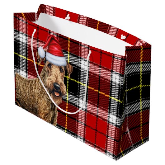 Red Plaid Airedale Terrier Hond Vakantie Groot Cadeauzakje (Achterkant Gekanteld)