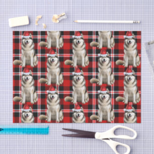 Red Plaid Alaskan Malamute Dog Kerstvakantie Tissuepapier