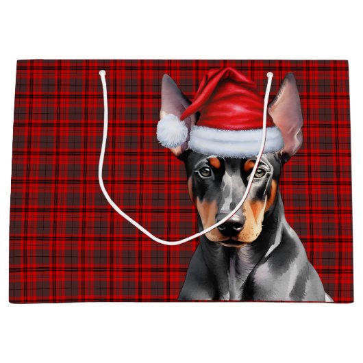 Red Plaid and Doberman Pinscher Dog Lover Holiday Groot Cadeauzakje (Voorkant)
