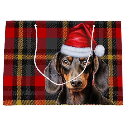 Red Plaid and Smooth Dachshund Dog Lover Holiday Groot Cadeauzakje (Voorkant)