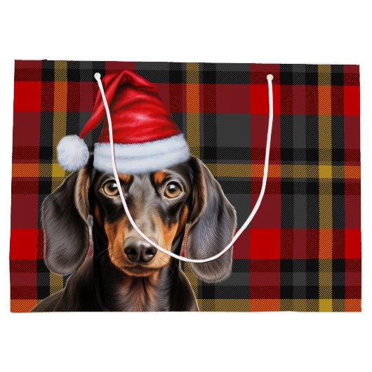 Red Plaid and Smooth Dachshund Dog Lover Holiday Groot Cadeauzakje (Achterkant)