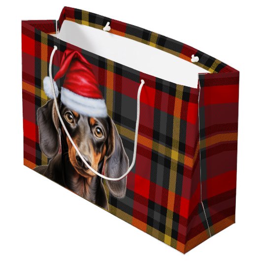 Red Plaid and Smooth Dachshund Dog Lover Holiday Groot Cadeauzakje (Achterkant Gekanteld)
