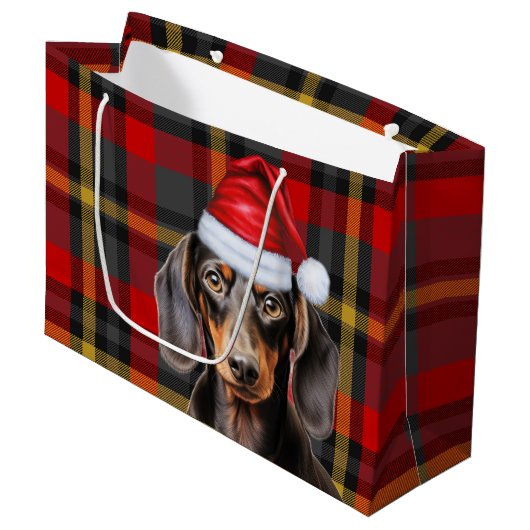 Red Plaid and Smooth Dachshund Dog Lover Holiday Groot Cadeauzakje (Voorkant Gekanteld)