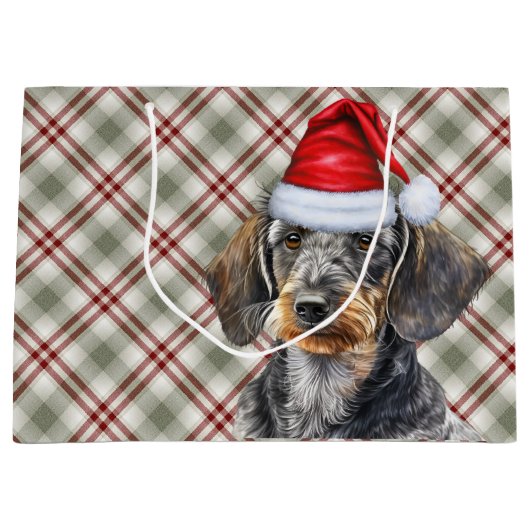 Red Plaid and Wirehair Dachshund Dog Lover Holiday Groot Cadeauzakje (Voorkant)