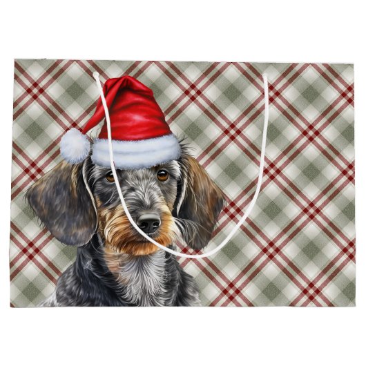 Red Plaid and Wirehair Dachshund Dog Lover Holiday Groot Cadeauzakje (Achterkant)