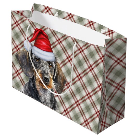 Red Plaid and Wirehair Dachshund Dog Lover Holiday Groot Cadeauzakje (Achterkant Gekanteld)