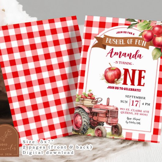 Red Plaid Apple eerste verjaardag, Bushel of Fun 1 Kaart