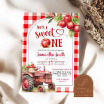 Red Plaid Apple Sweet One First Birthday Girl