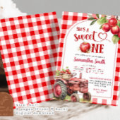 Red Plaid Apple Sweet One First Birthday Girl Kaart
