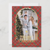 Red Plaid Arch Foto Vrolijk Kerstfeest Kaart (Voorkant)