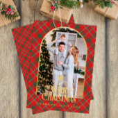 Red Plaid Arch Foto Vrolijk Kerstfeest Kaart