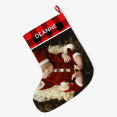 Red Plaid Baby's eerste kerst 1 foto Grote Kerstsok (Achterkant (Hangend))