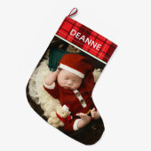 Red Plaid Baby's eerste kerst 1 foto Grote Kerstsok (Voorkant (Hangend))