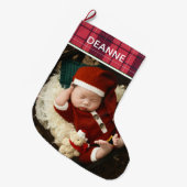 Red Plaid Baby's eerste kerst 1 foto Grote Kerstsok (Voorkant (Hangend))