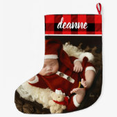 Red Plaid Baby's eerste kerst 1 foto Grote Kerstsok (Achterkant)