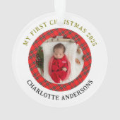 Red Plaid Baby's Eerste Kerst Custom Naam Ornament (achterkant)