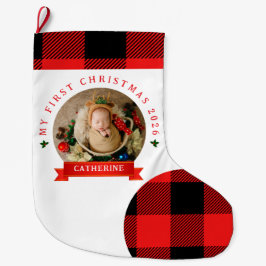 Red Plaid Baby's Eerste Kerstmis 1 Foto Kerstmis Grote Kerstsok