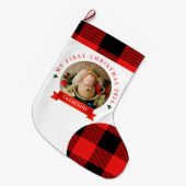 Red Plaid Baby's Eerste Kerstmis 1 Foto Kerstmis Grote Kerstsok (Voorkant (Hangend))