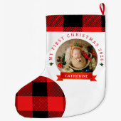 Red Plaid Baby's Eerste Kerstmis 1 Foto Kerstmis Grote Kerstsok (Achterkant)
