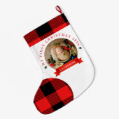 Red Plaid Baby's Eerste Kerstmis 1 Foto Kerstmis Grote Kerstsok (Achterkant (Hangend))